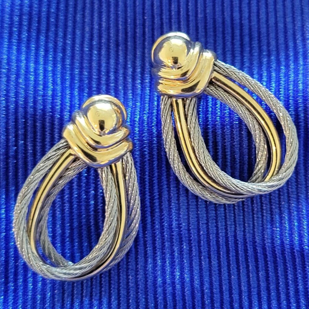 Vintage Philippe Charriol Stainless Steel & 18K Yellow Gold Earrings